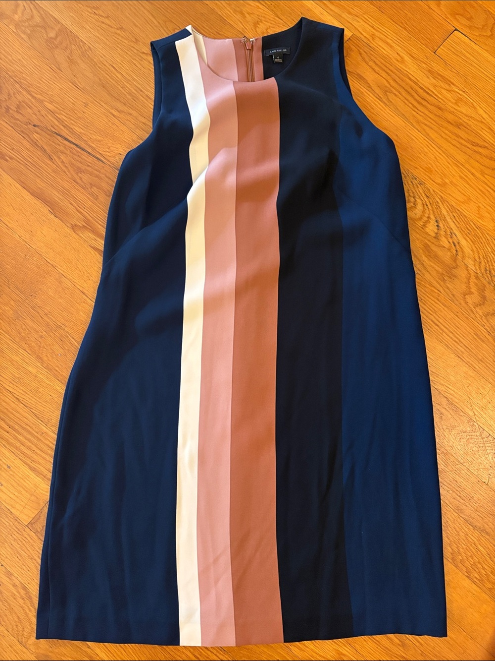 Ann Taylor Navy Sleeveless Sheath Dress with Pink and Cream Stripes